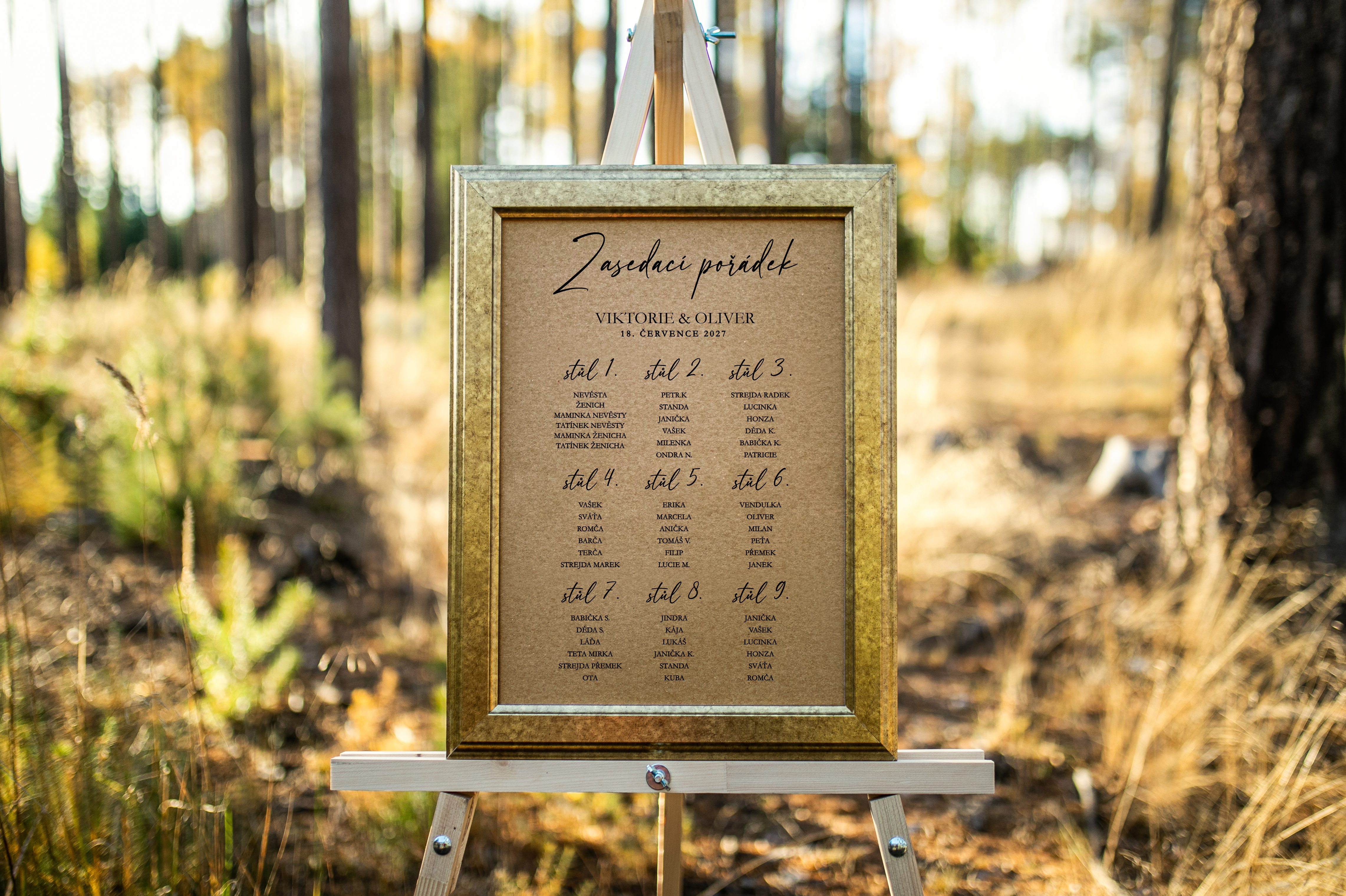 Zasedací pořádek na přírodním kraftovém papíře